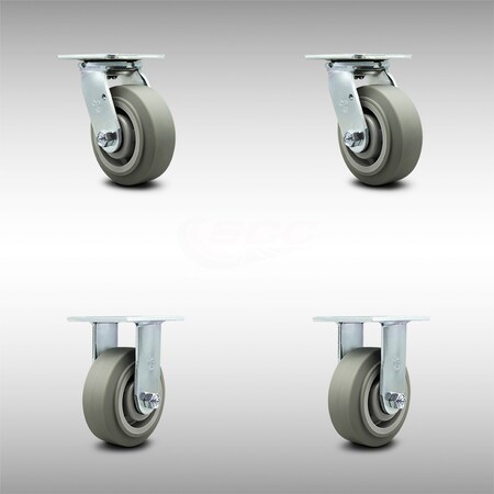 Service Caster 5 Inch SS Thermoplastic Rubber Caster Set with Ball Bearing 2 Swivel 2 Rigid SCC SCC-SS30S520-TPRBF-2-R-2